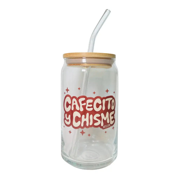 Cafecito Y Chisme Can Shaped Glass (w/ Lid)