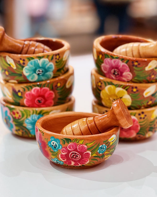 Small Wood Floral Molcajete
