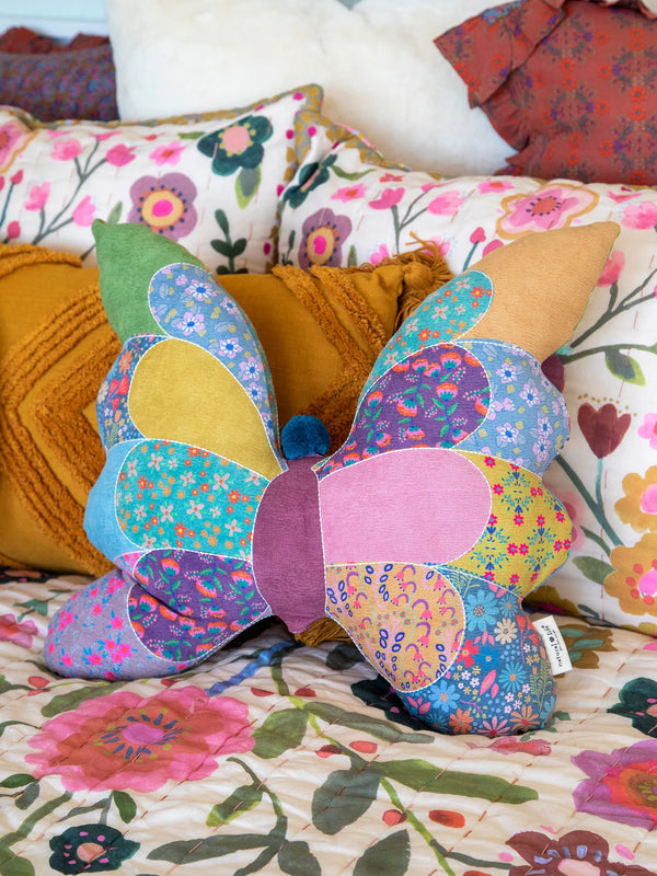 Whimsy Patchwork Pillow- Butterfly