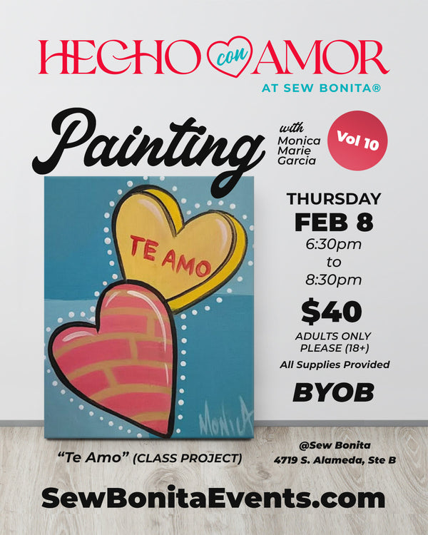 hecho con amor painting class at sew bonita with monica marie garcia