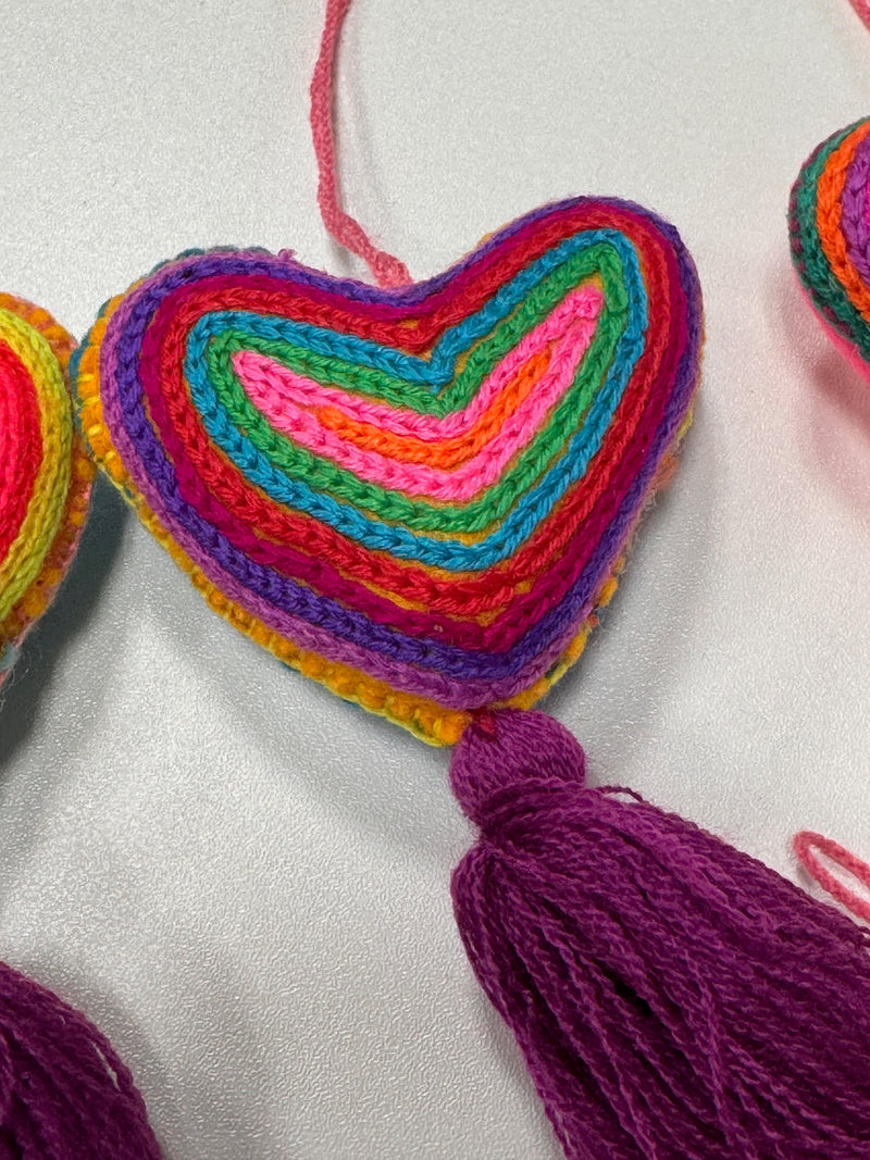 Colorful Embroidered Heart Pom
