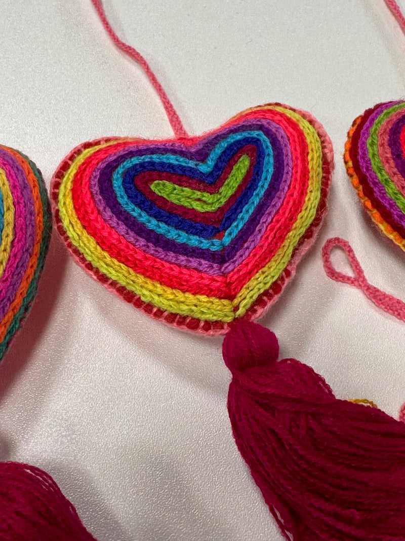 Colorful Embroidered Heart Pom