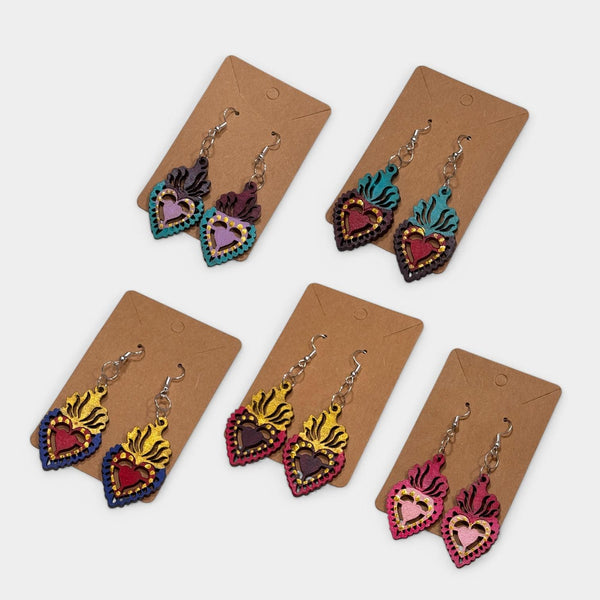 Wooden Sacred Heart Earrings