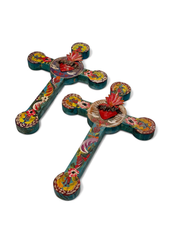 Mexican Flaming Heart Wall Cross Accent