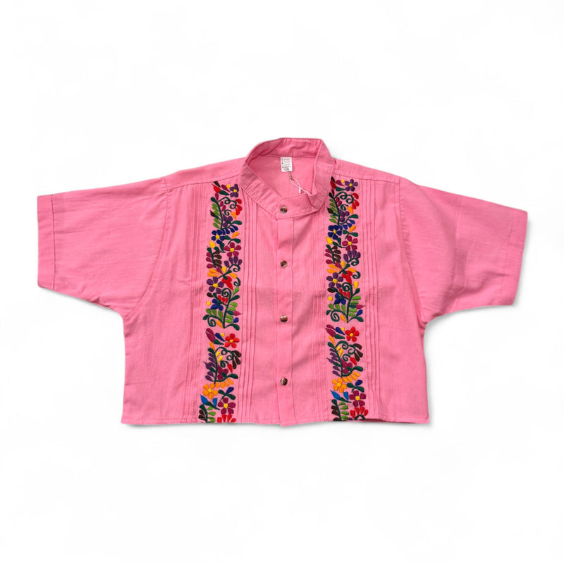 Summer Cropped Guayabera (Pink)