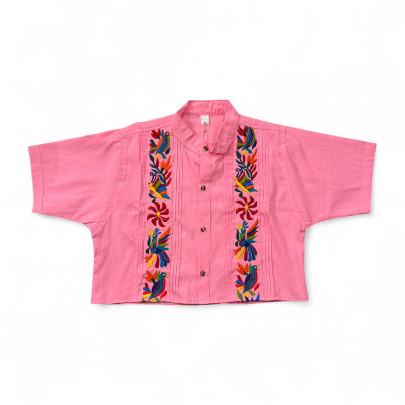 Summer Cropped Guayabera (Pink)