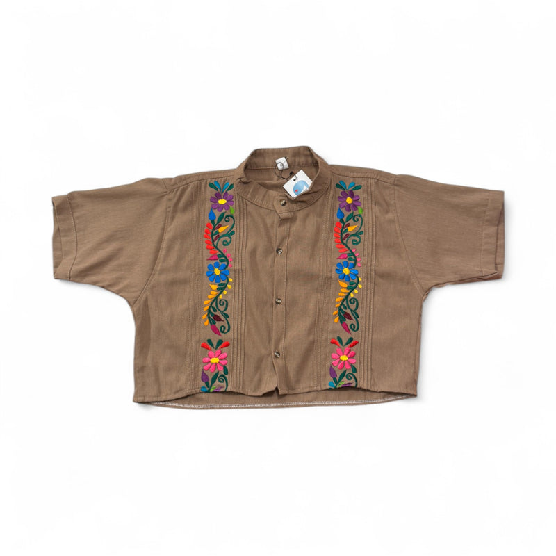 Summer Cropped Guayabera (Khaki)