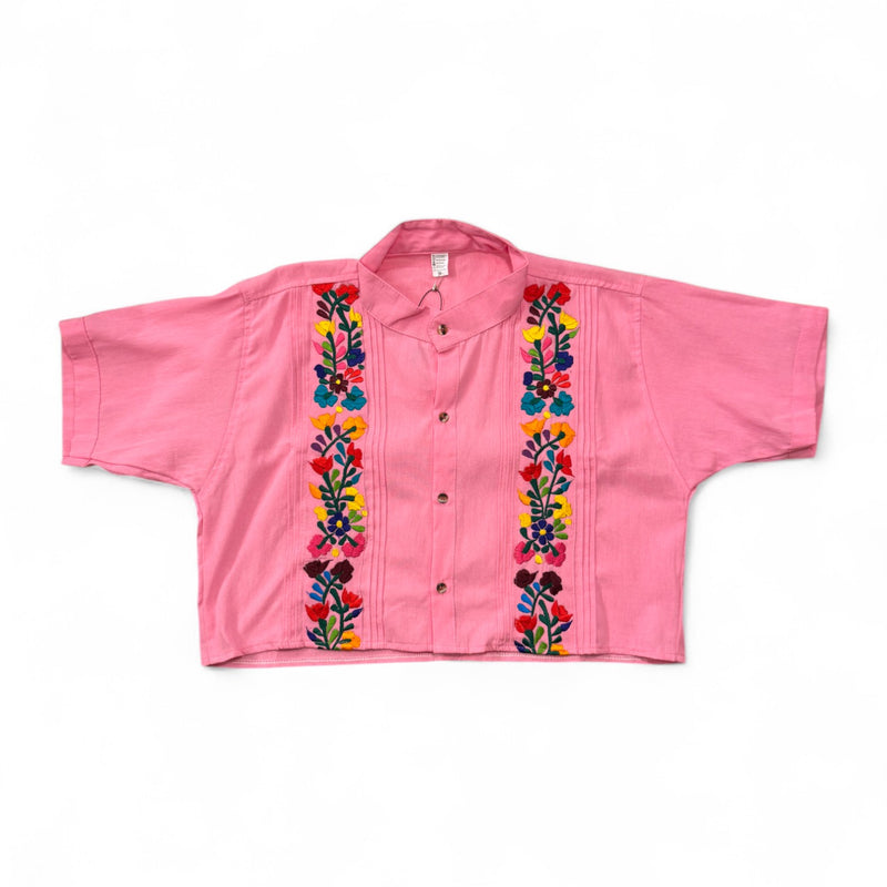 Summer Cropped Guayabera (Pink)