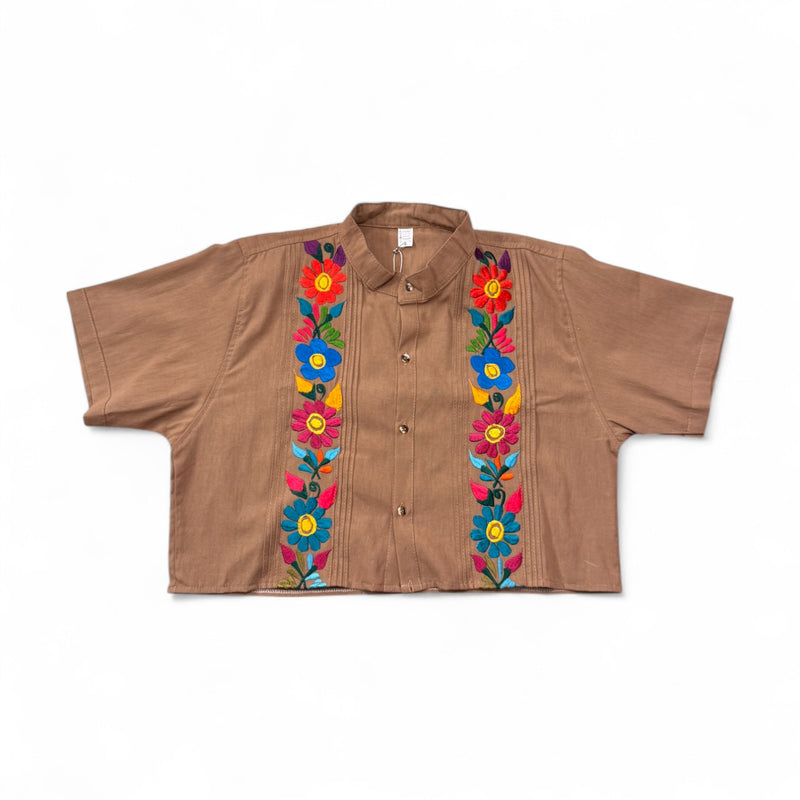 Summer Cropped Guayabera (Khaki)
