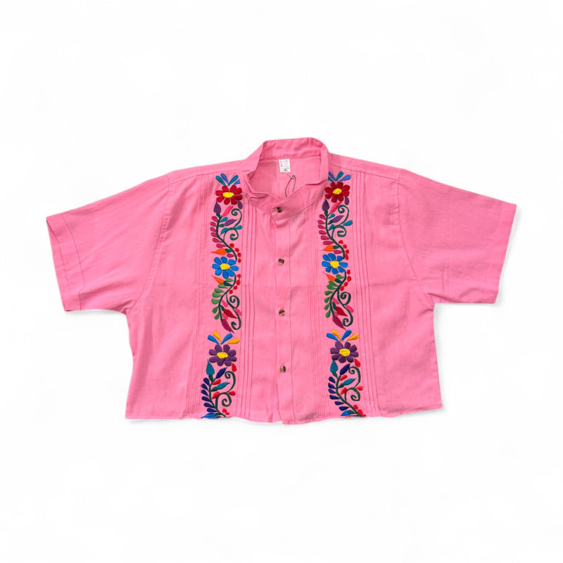 Summer Cropped Guayabera (Pink)