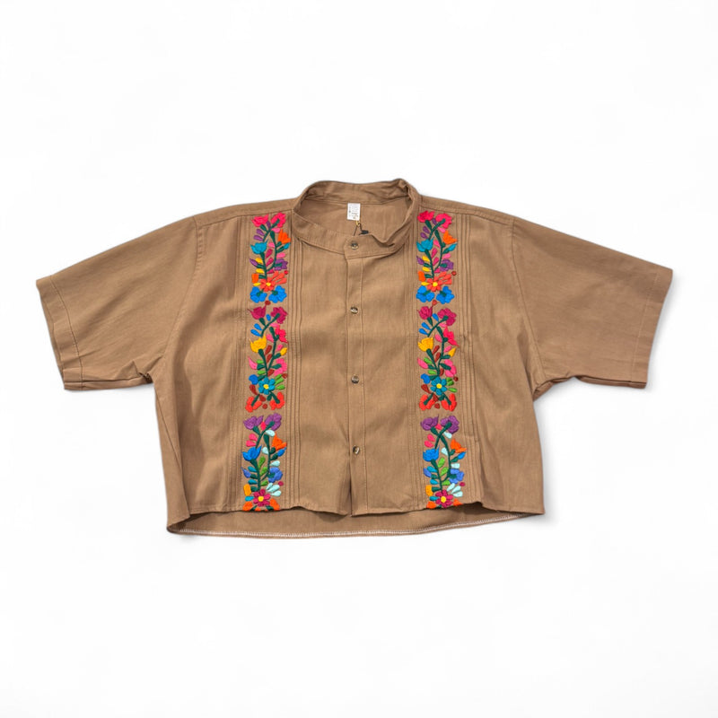 Summer Cropped Guayabera (Khaki)