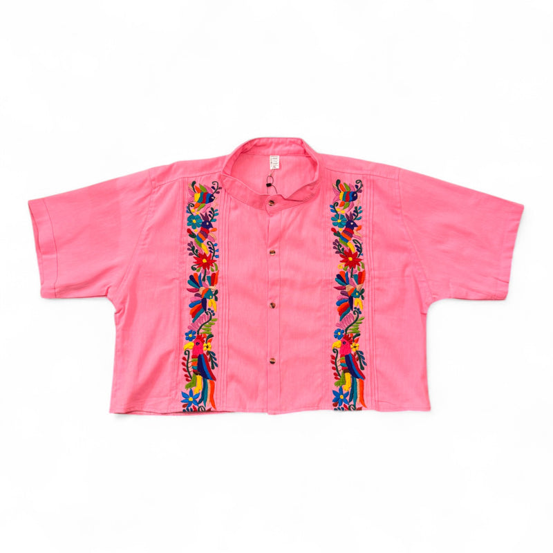 Summer Cropped Guayabera (Pink)