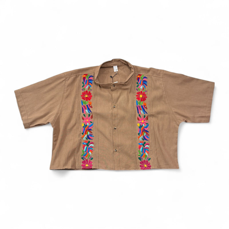 Summer Cropped Guayabera (Khaki)