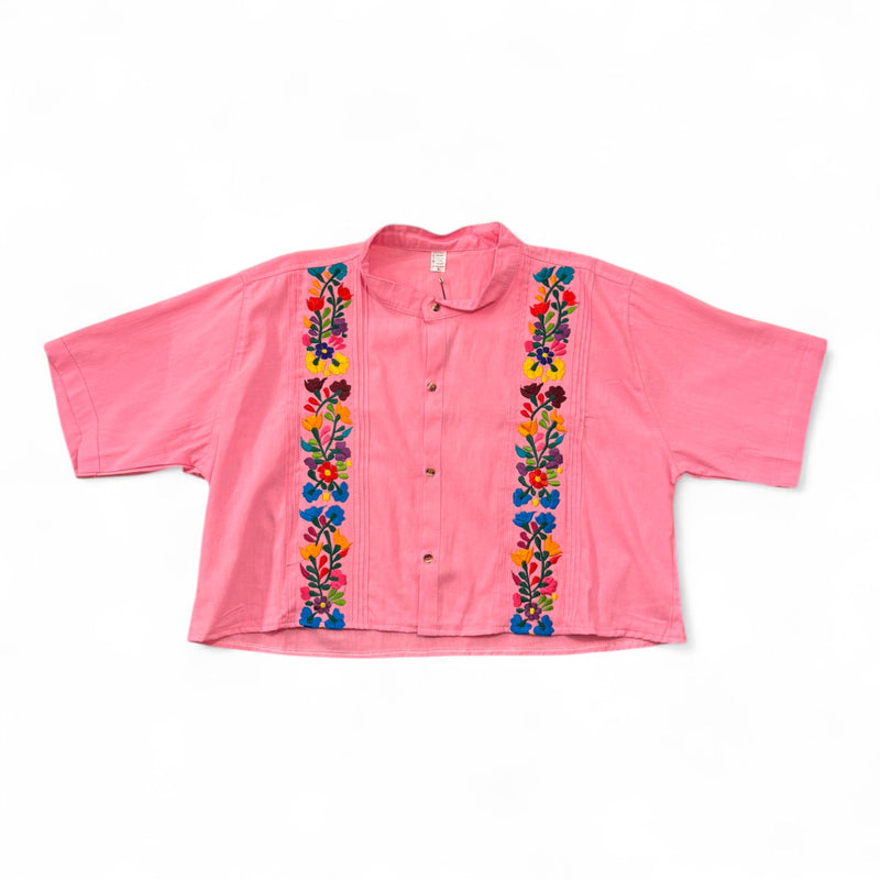 Summer Cropped Guayabera (Pink)