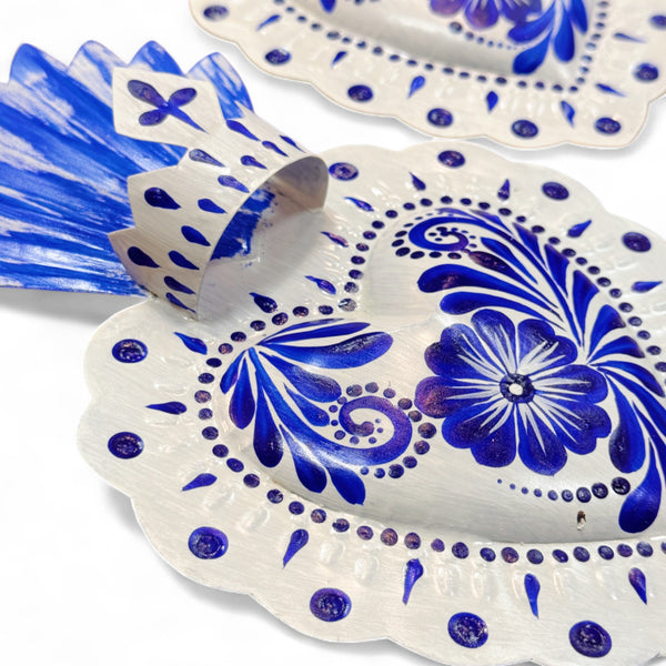Talavera Tin Heart - White & Blue