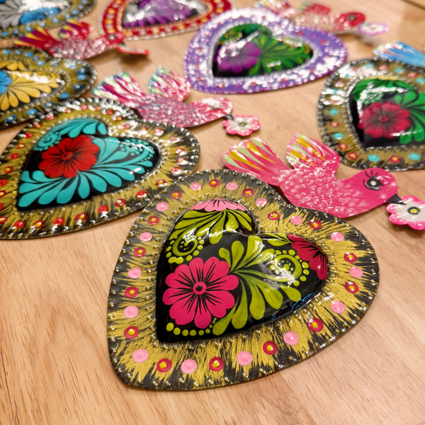 Hand Painted Tin Bird Hearts
