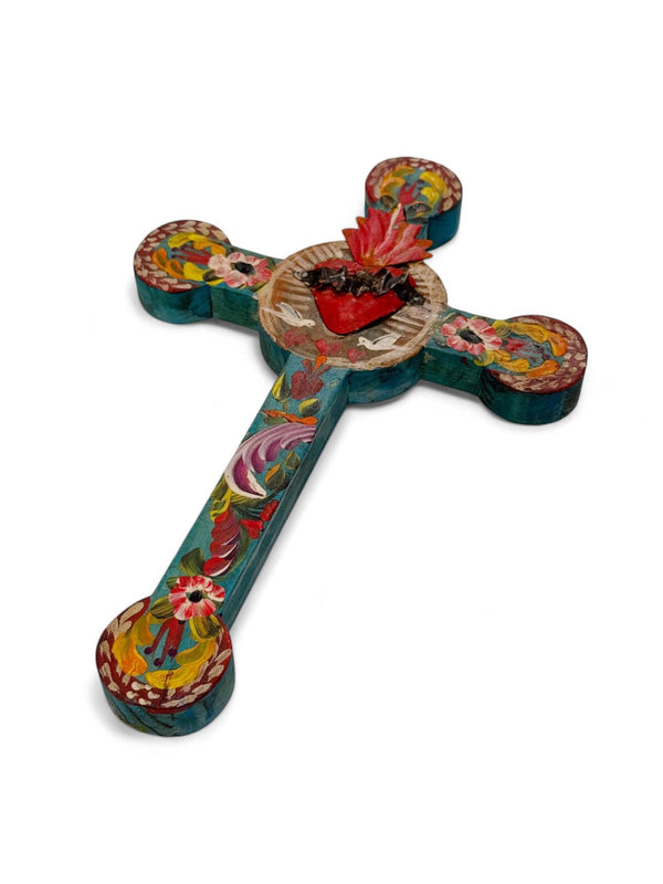 Mexican Flaming Heart Wall Cross Accent