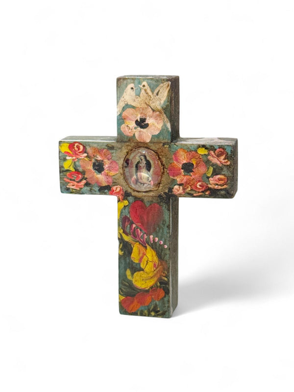 Hand-Painted Mexican Wall Cross Accent