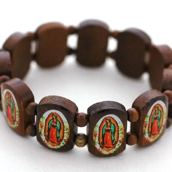 Wood Virgin Mary Bead Bracelet