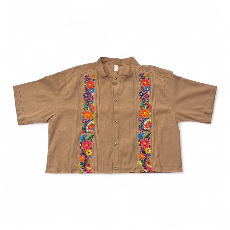 Summer Cropped Guayabera (Khaki)