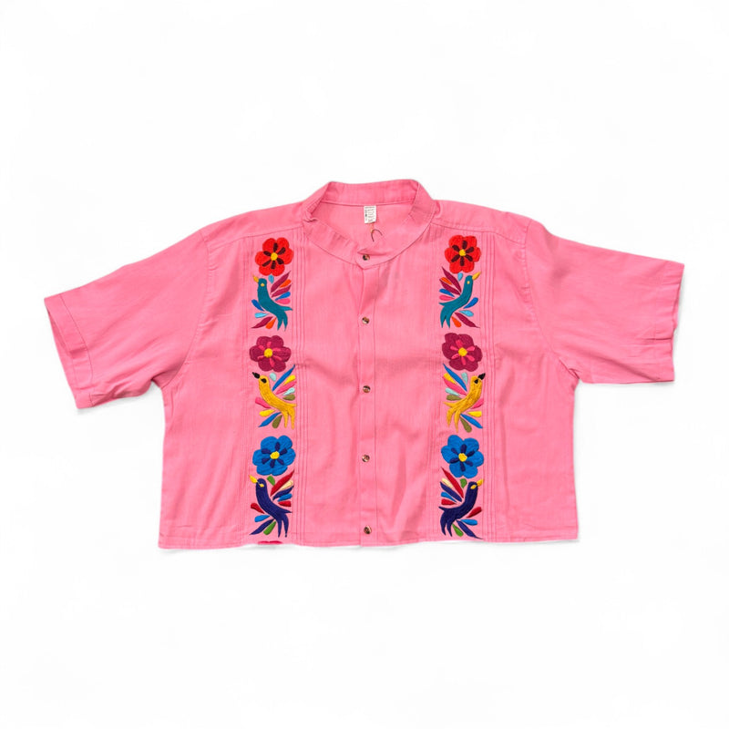 Summer Cropped Guayabera (Pink)
