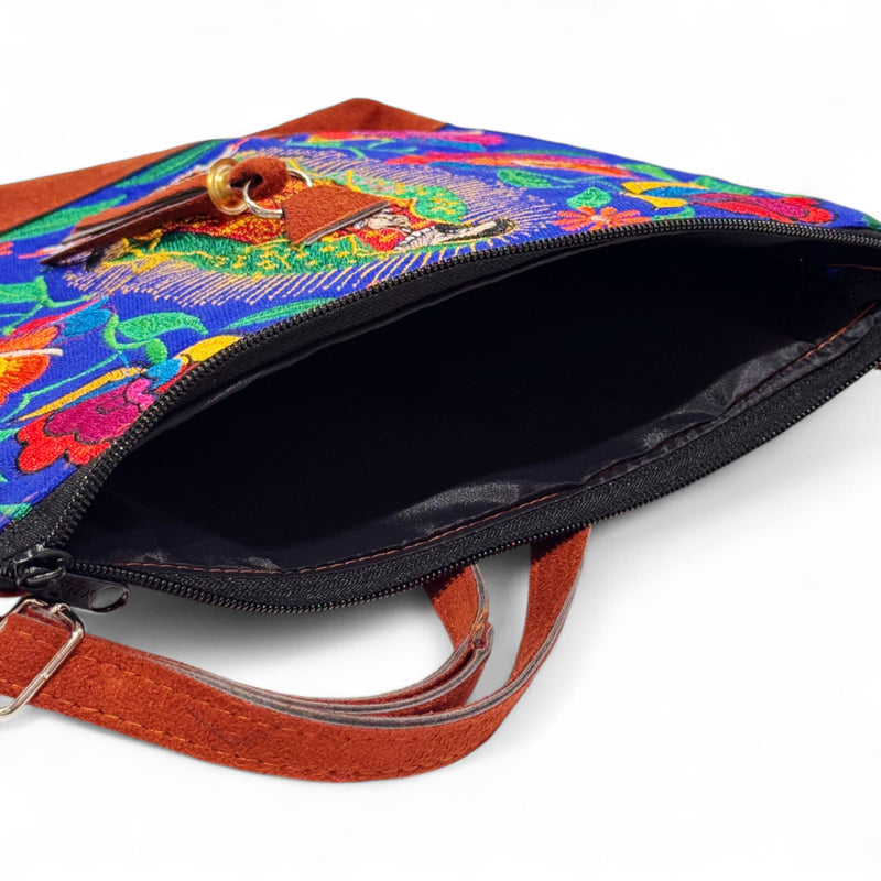 Suede Virgen de Guadalupe (Virgin Mary) Crossbody Bag