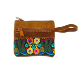 Cactus Embroidered Suede Coin Purse