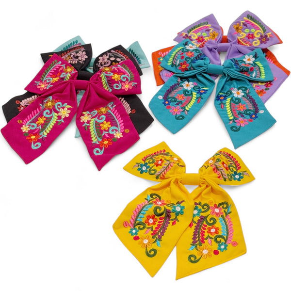 Embroidered Hair Bow (Multiple Colors)