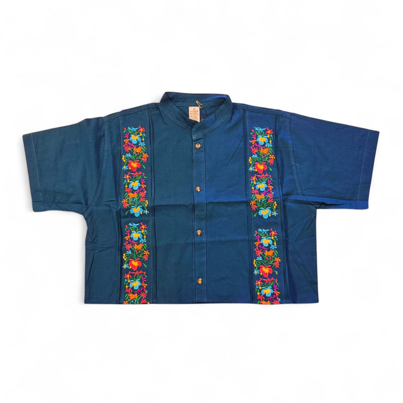 Summer Cropped Guayabera (Dark Teal)
