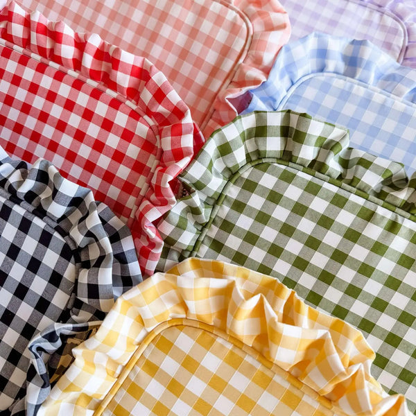 Lavender Gingham Frilly Makeup Bag
