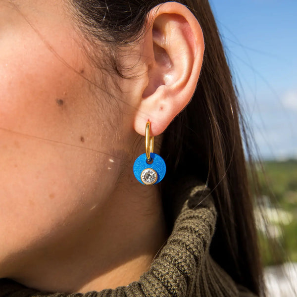 Deco Glam Medallion Oval Hoops- Royal Blue