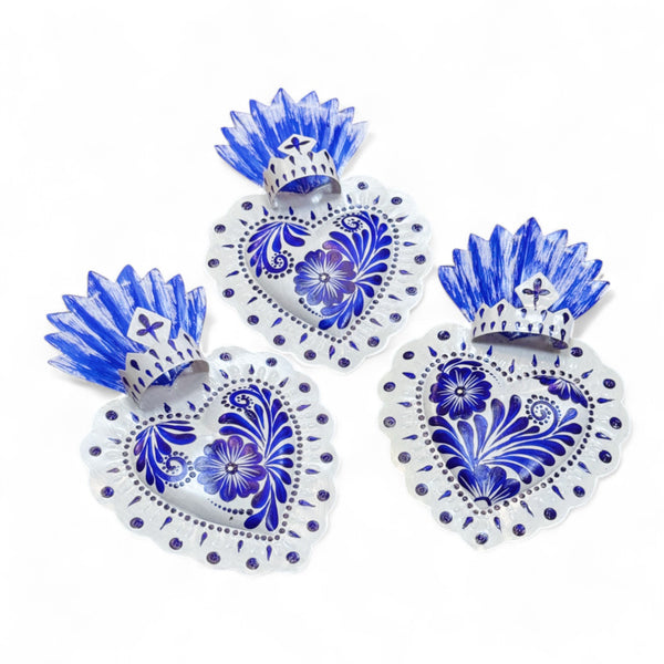 Talavera Tin Heart - White & Blue