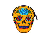 Sugar Skull Face Embroidered Floral Suede Coin Purse