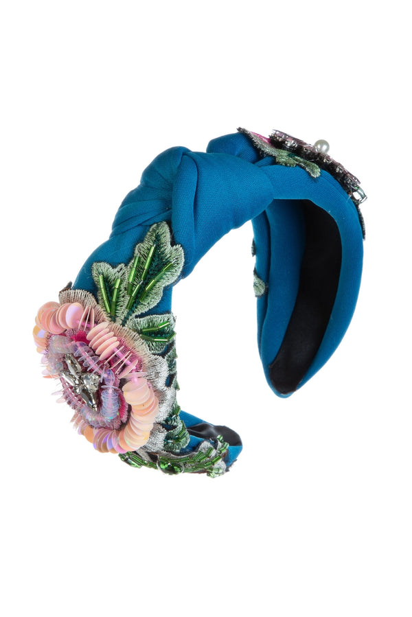Teal Knotted Floral Sequin Headband