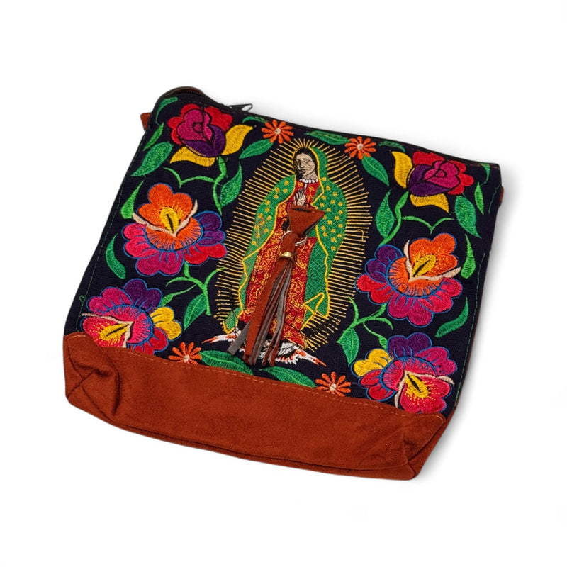 Suede Virgen de Guadalupe (Virgin Mary) Crossbody Bag