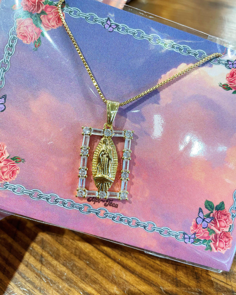 Guadalupe Gold with Stone Frame Necklace