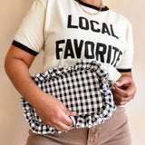 Black Gingham Frilly Makeup Bag