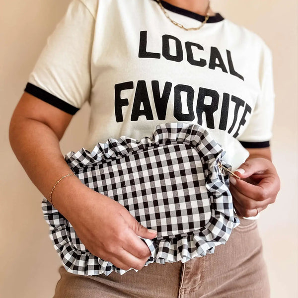 Black Gingham Frilly Makeup Bag