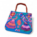 Embroidered Floral Peacock Suede Tote Bag