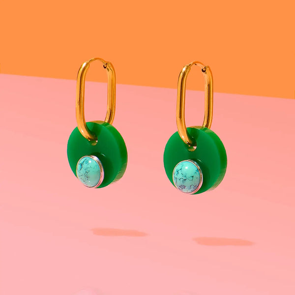 Deco Glam Medallion Oval Hoops- Green