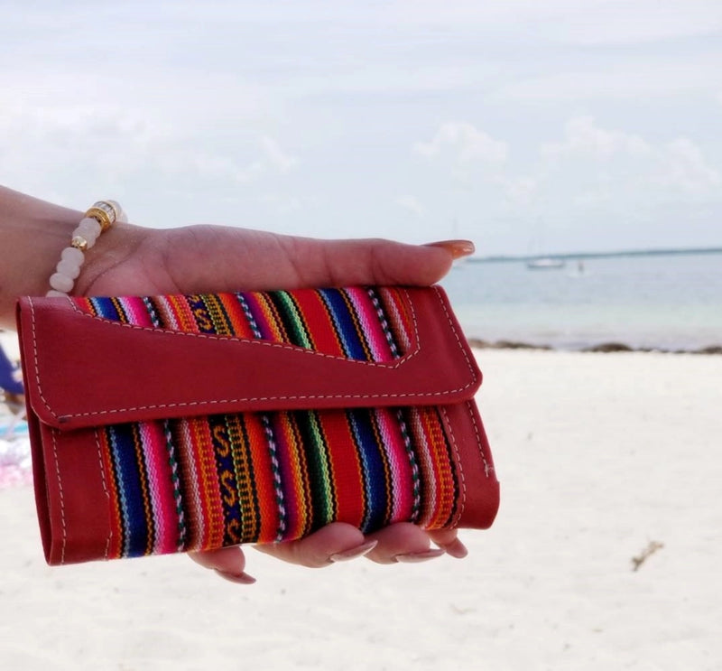 Tribal Striped Peruvian Leather Trifold Wallet