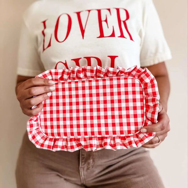 Red Gingham Frilly Makeup Bag