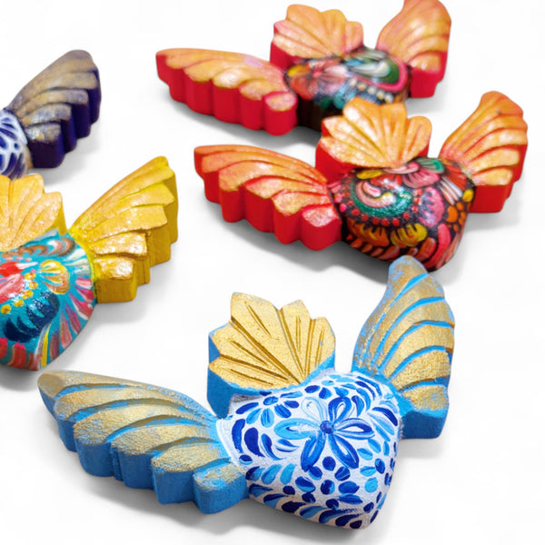 Hand Painted Wooden Hearts with Wings