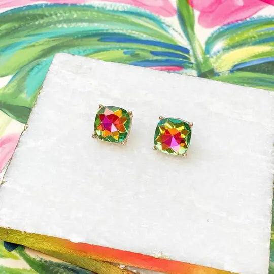 Iridescent Glass Stud Earrings