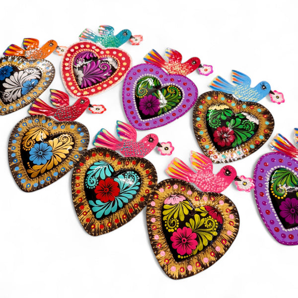 Hand Painted Tin Bird Hearts