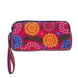 Large Floral Embroidered Pouch Wristlet Bag