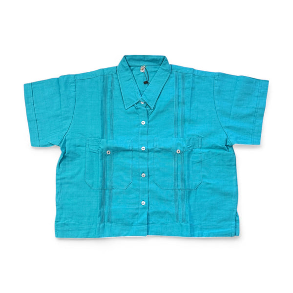 Yucatán Cropped Guayabera (Turquoise)
