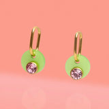 Deco Glam Medallion Oval Hoops- Lime Green