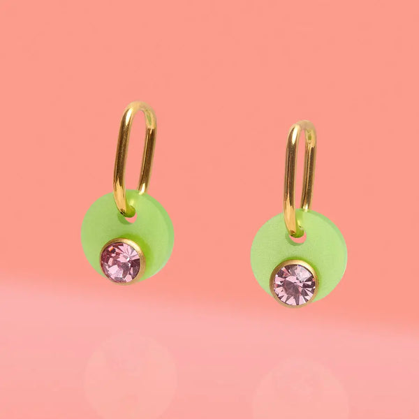 Deco Glam Medallion Oval Hoops- Lime Green
