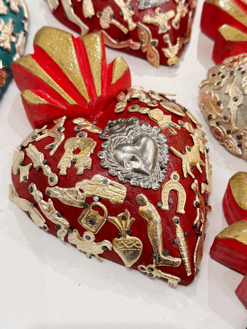 Medium Wood Heart with Milagros (Handmade)